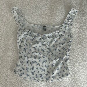 Women’s White and Blue Flower Tank Sweetheart Neckline